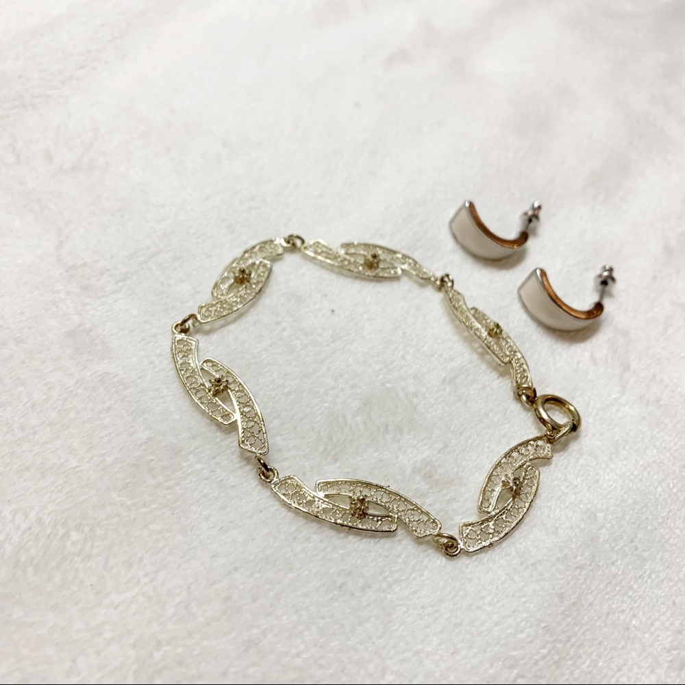 Silver Bracelet and White Earrings